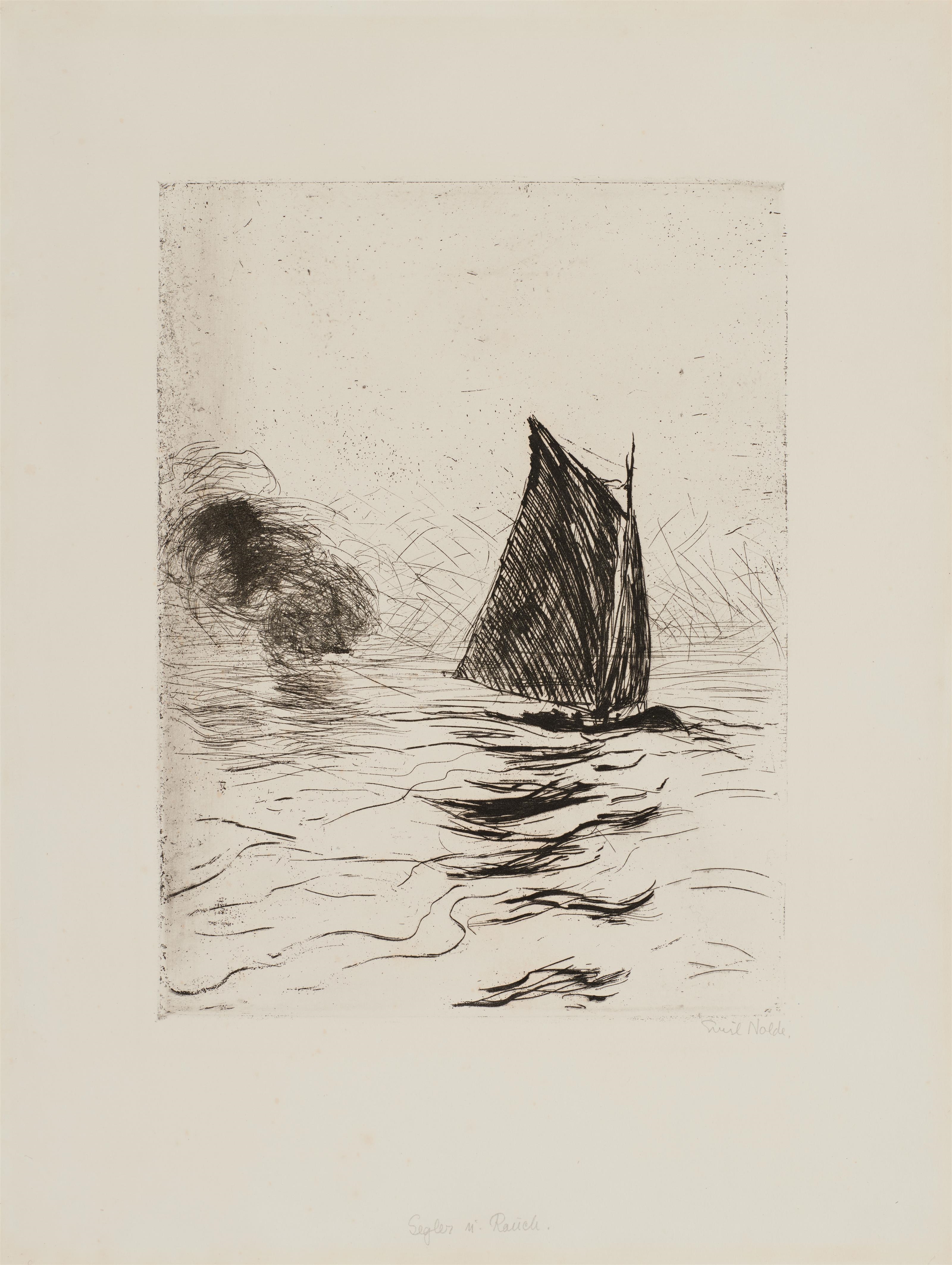 Artwork by Emil Nolde, Segler und Rauch, Made of Etching On Wove Paper