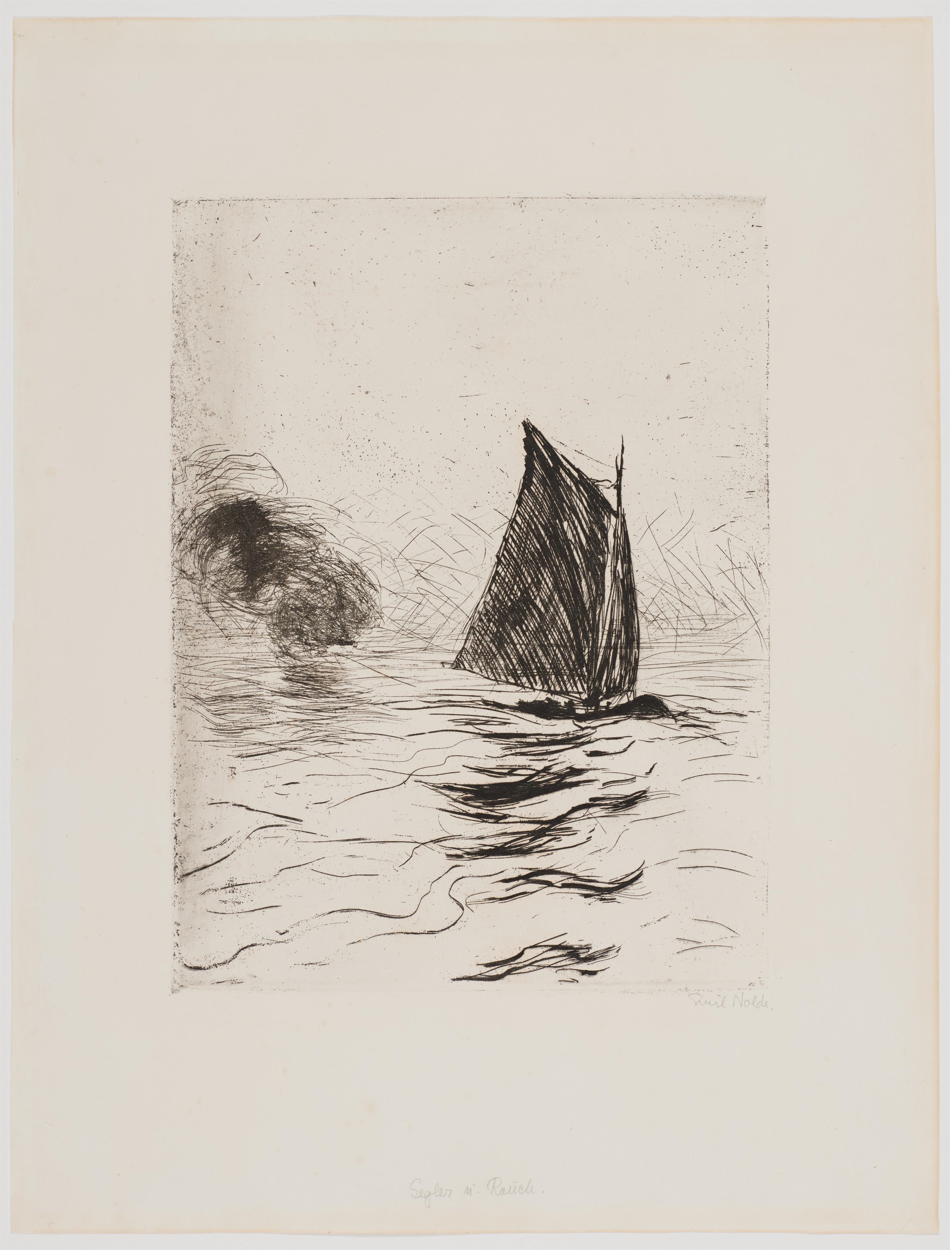 Artwork by Emil Nolde, Segler und Rauch, Made of Etching On Wove Paper