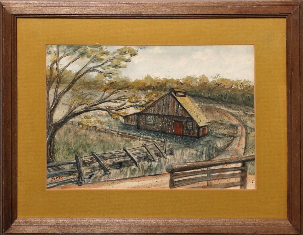 Artwork by Bates, Barn and Country Road, Made of Watercolor (Double-Sided)