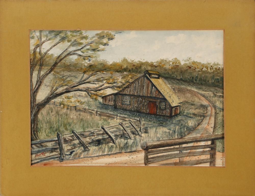 Artwork by Bates, Barn and Country Road, Made of Watercolor (Double-Sided)