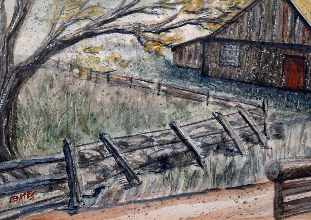 Artwork by Bates, Barn and Country Road, Made of Watercolor (Double-Sided)