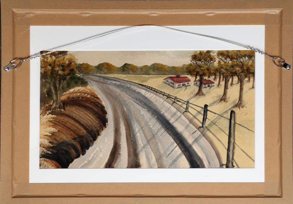 Artwork by Bates, Barn and Country Road, Made of Watercolor (Double-Sided)