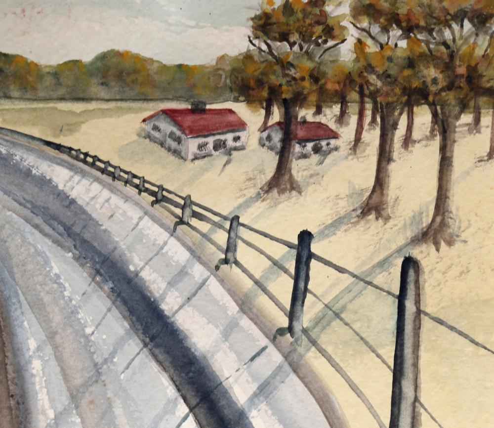 Artwork by Bates, Barn and Country Road, Made of Watercolor (Double-Sided)