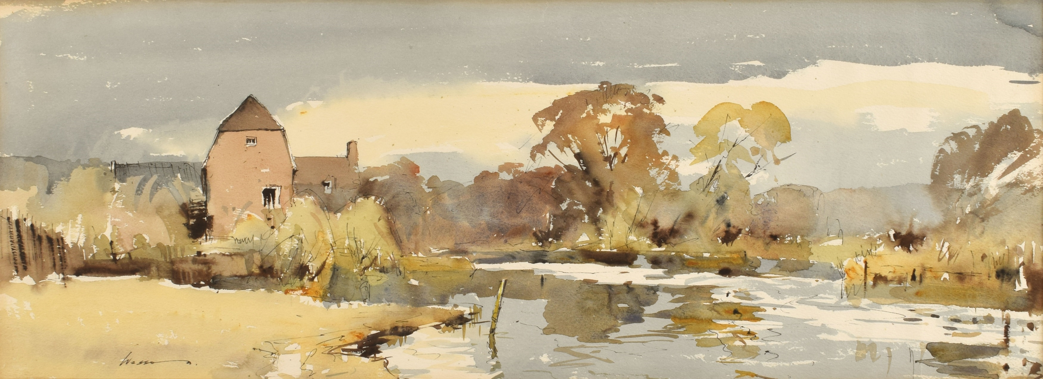 Artwork by Edward Wesson, A Sussex Backwater, Made of Watercolour And Ink On Paper