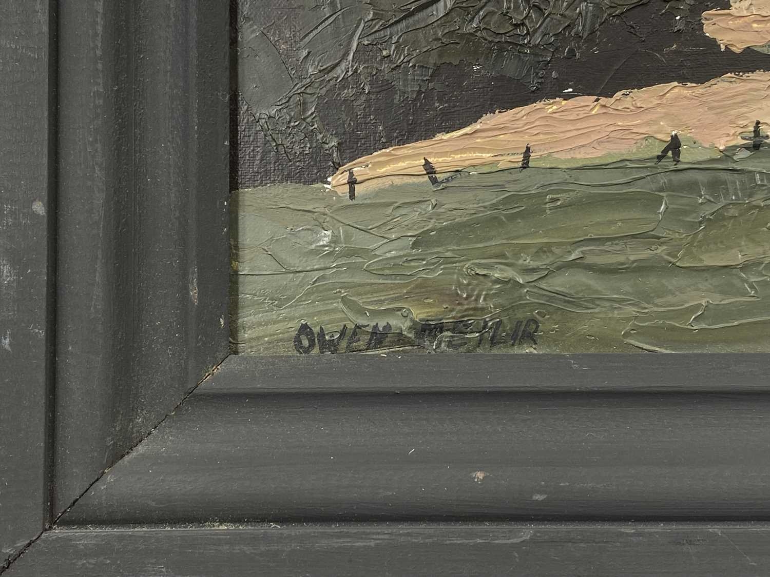 Owen Meilir Whitewashed Farmhouse With Farmer And Sheepdog Outside 