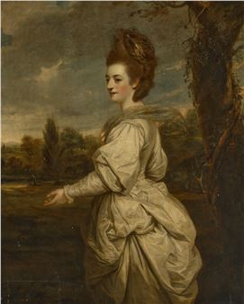 Portrait of Frances Marsham, Countess of Romney, née Wyndham (-1795), three-quarter-length, in a white dress - Sir Joshua Reynolds