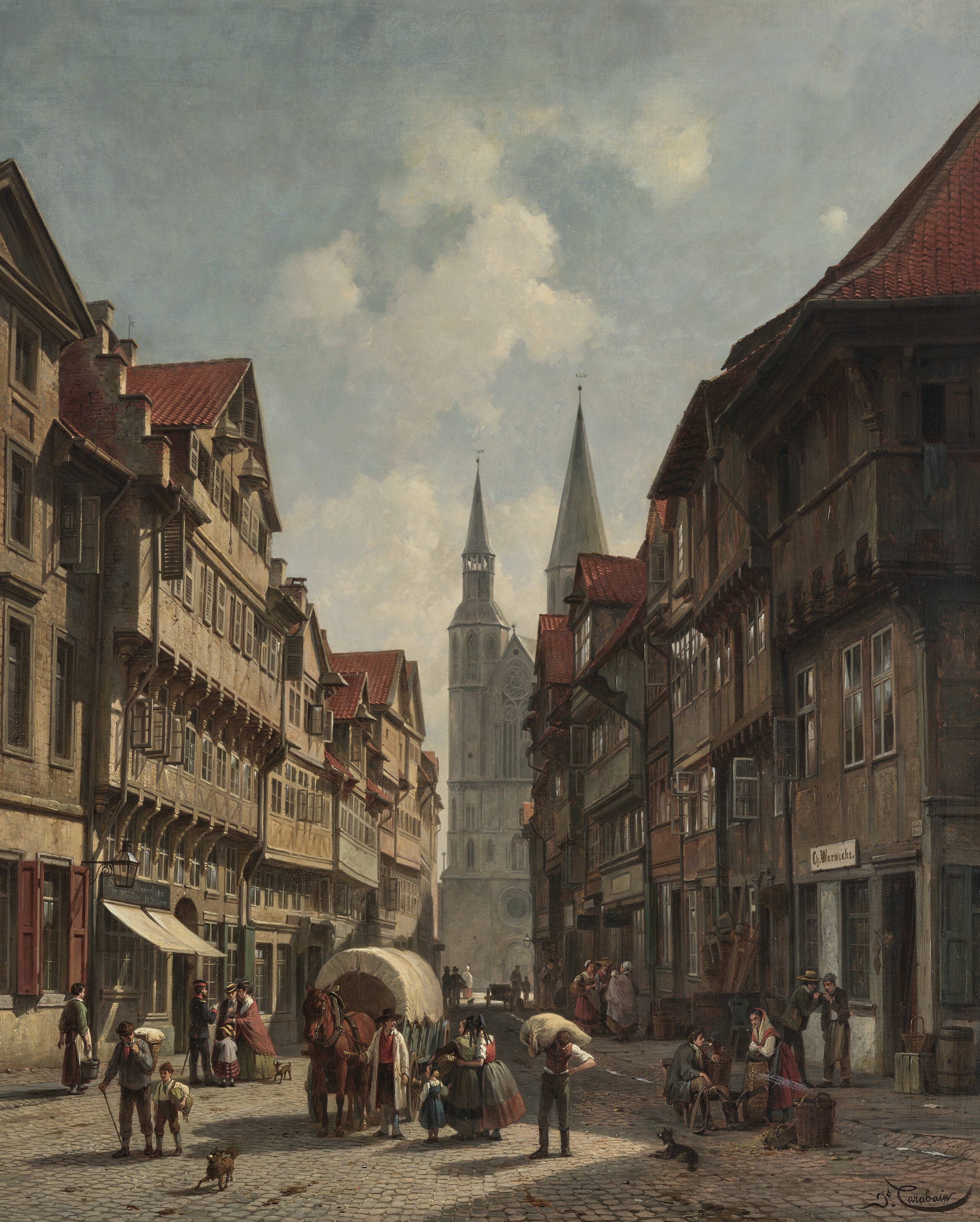 Artwork by Jacques François Carabain, A street view in Brunswick, Made of oil on canvas