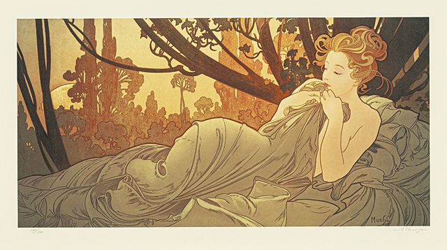 Artwork by Alphonse Mucha, Aurore et Crépuscule, and others (a set of 4 reproduction prints), Made of Lithograph