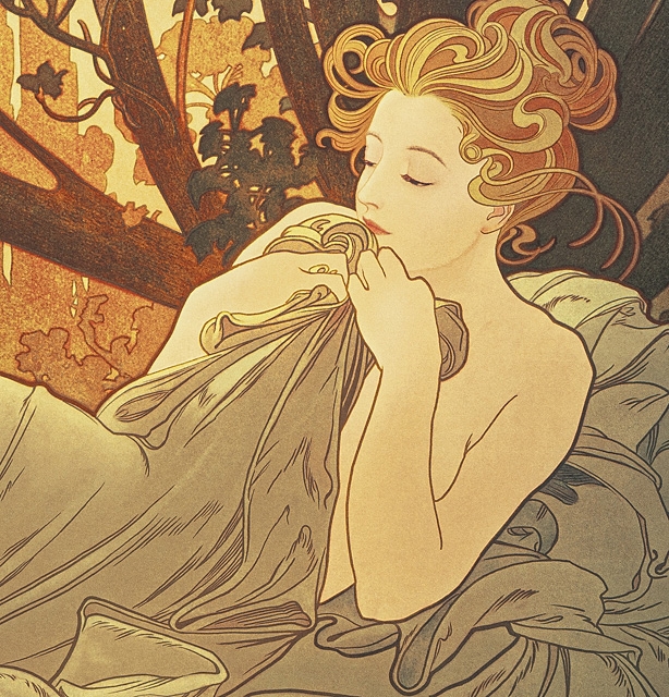 Artwork by Alphonse Mucha, Aurore et Crépuscule, and others (a set of 4 reproduction prints), Made of Lithograph