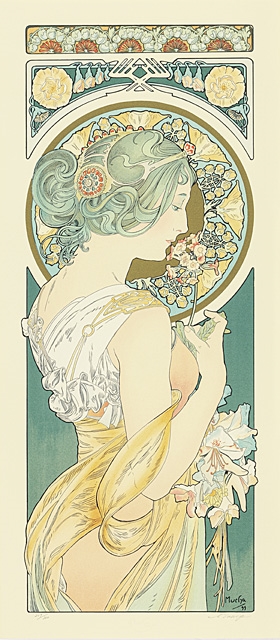 Artwork by Alphonse Mucha, Aurore et Crépuscule, and others (a set of 4 reproduction prints), Made of Lithograph
