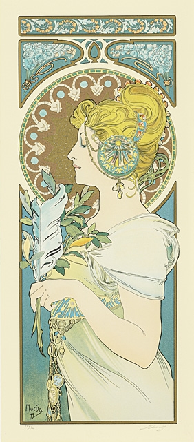 Artwork by Alphonse Mucha, Aurore et Crépuscule, and others (a set of 4 reproduction prints), Made of Lithograph