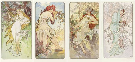 Les Saisons (a set of 4 reproduction prints) - Alphonse Mucha