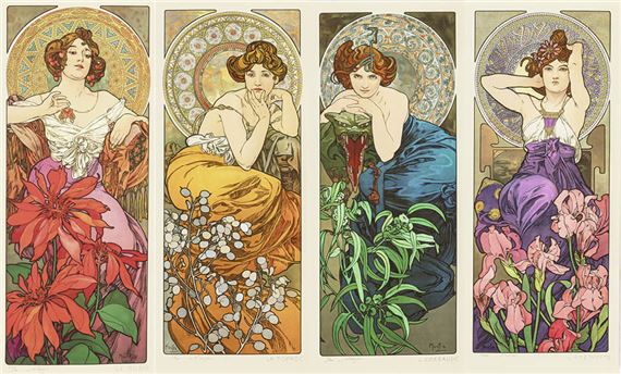 Les Pierres Précieuses (a set of 4 reproduction prints) by Alphonse Mucha
