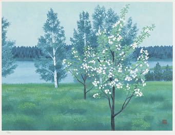 Lakeside in spring (estampe) - Kaii Higashiyama