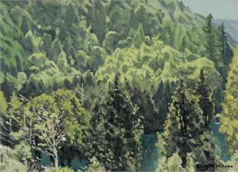 mountain and lake in early autumn, Shiga plateau - Shigehiko Ishikawa