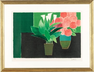 Artwork by Bernard Cathelin, Hortensias et Arums from NATURES MORTES, Made of Lithograph