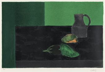 Nature morte noire et verte aux poivrons (a set of 2) - Bernard Cathelin