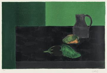 Nature morte noire et verte aux poivrons (a set of 2)