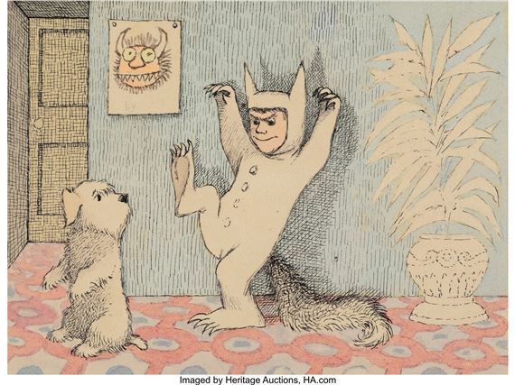 Untitled (Max Terrorizing the Dog), preliminary sketch for Where the Wild Things Are - Maurice Sendak