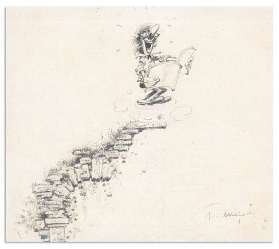 Original illustration, unpublished self-portrait by André Franquin, 1976