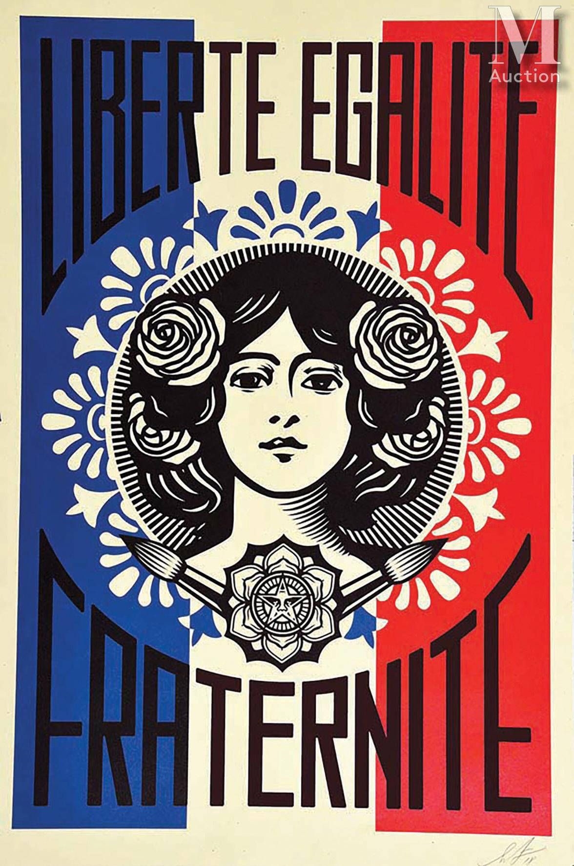 Artwork by Shepard Fairey, Liberté Egalité Fraternité, Made of Affiche Signée / Vintage Poster Signed