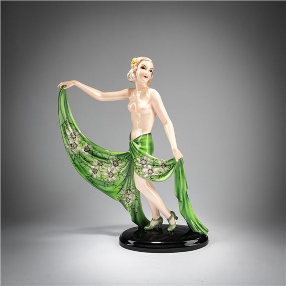 Standing girl half-nude with a long cloth wrapped around her hips