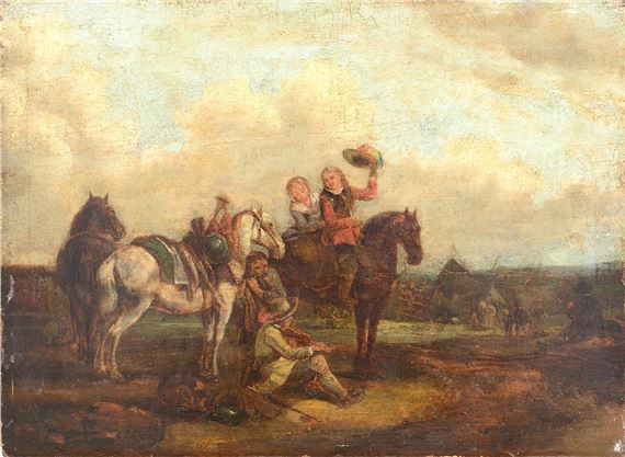 Stopping of wayfarers with violin player - Flemish School, 17th Century