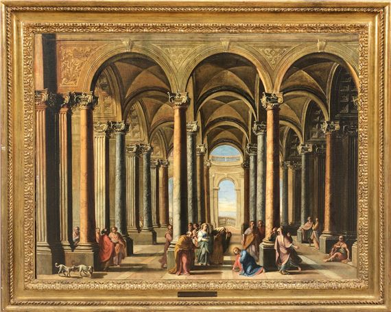 Architectural whimsy with Christ and the adulteress - Giovanni Paolo Pannini