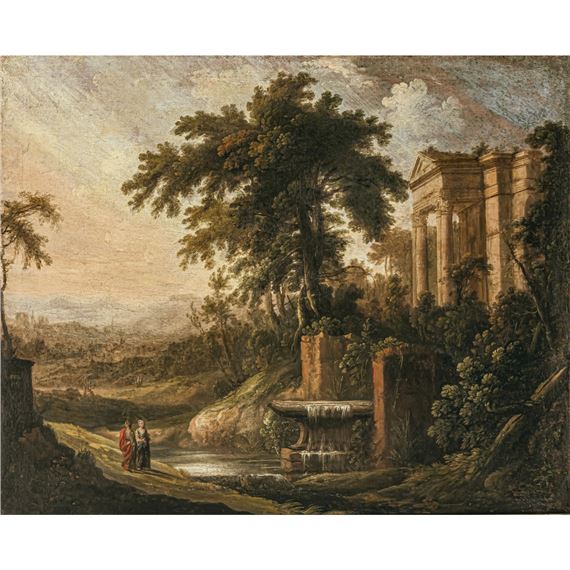 Antique-like ruin landscape with figures by Pierre Antoine Patel, 1697