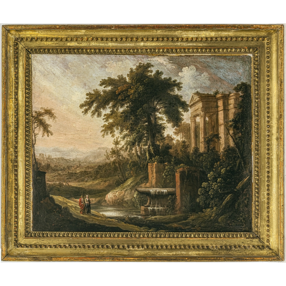 Artwork by Pierre Antoine Patel, Antique-like ruin landscape with figures, Made of Oil On Canvas