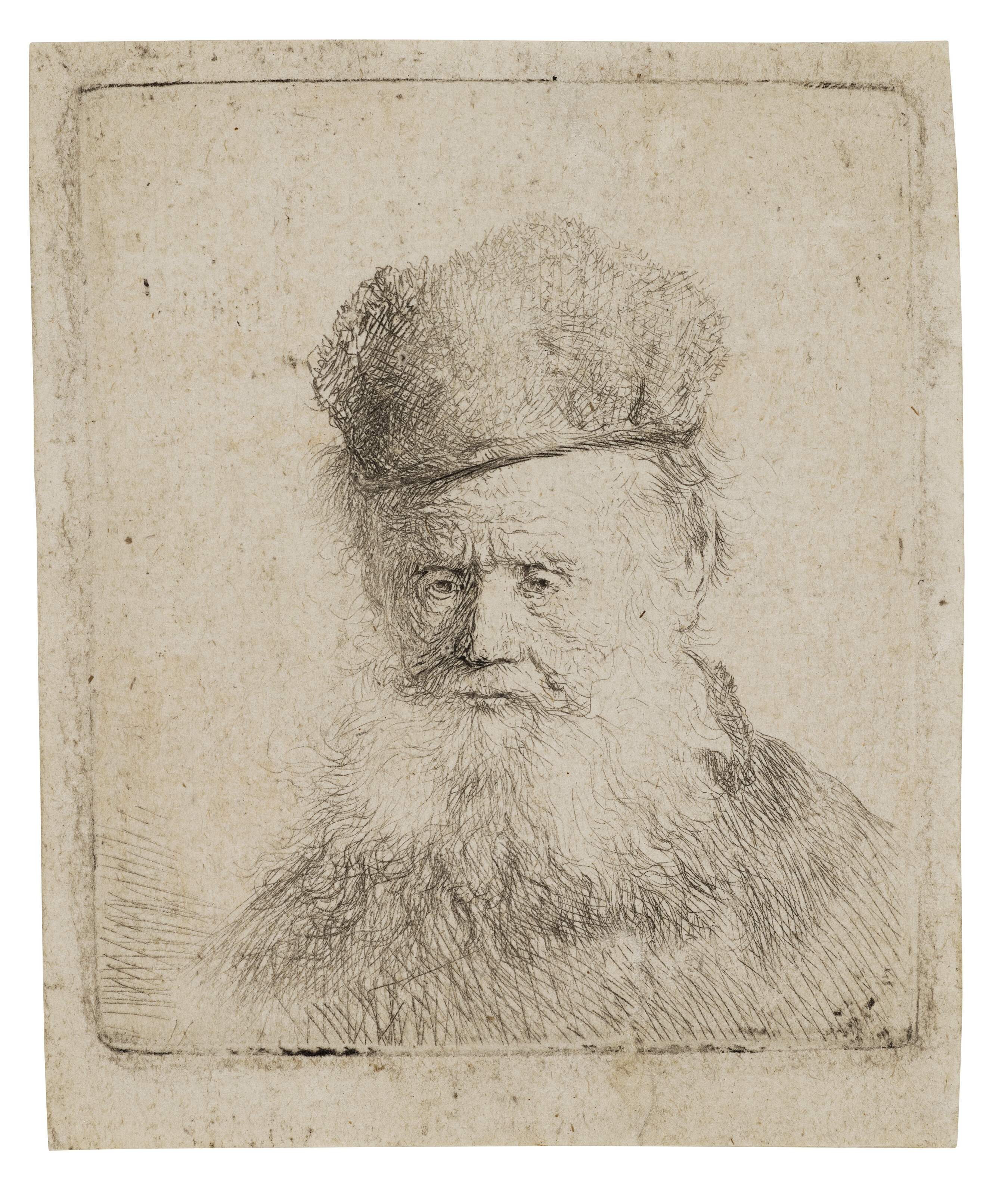 van Rijn Rembrandt | Bust of an old Man with a Fur Cap and flowing ...