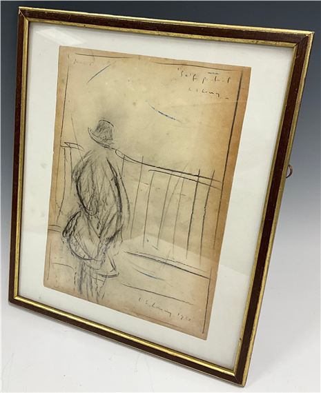 Self Portrait, a Figure by Railings - Laurence Stephen Lowry