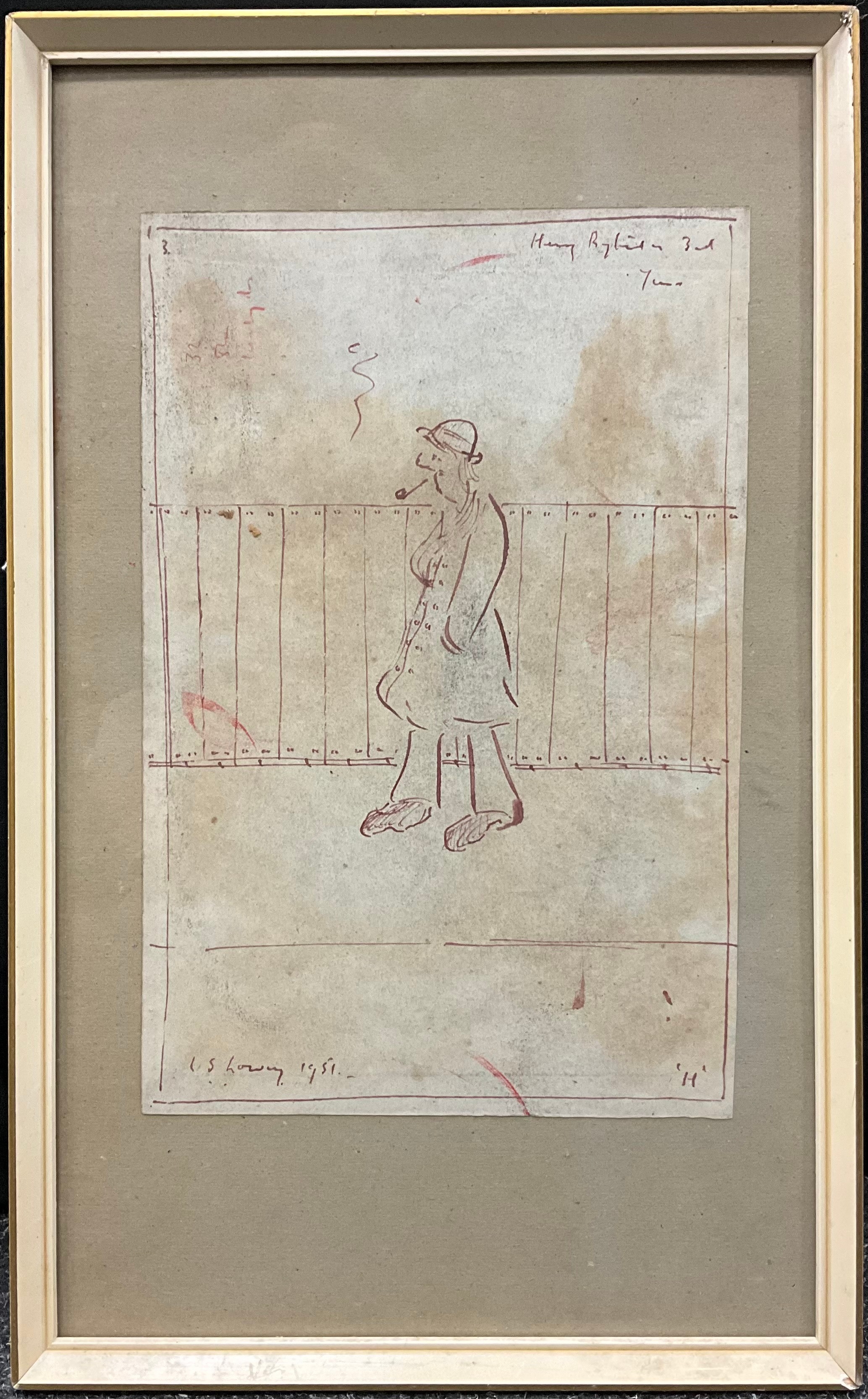 Artwork by Laurence Stephen Lowry, Figure Smoking a Pipe, Made of Ink Sketch