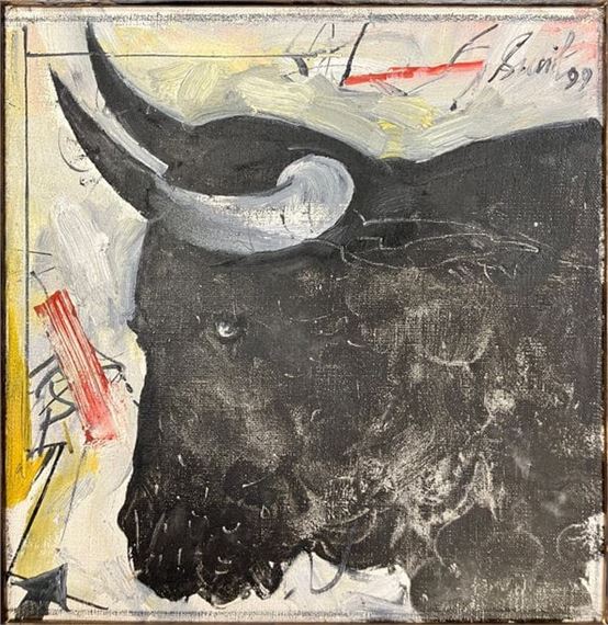 Composition with bull's head by Sunil Das, 1999