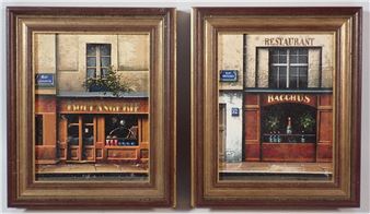 pair of oils on canvas French shop fronts - Thomas Pradzynski