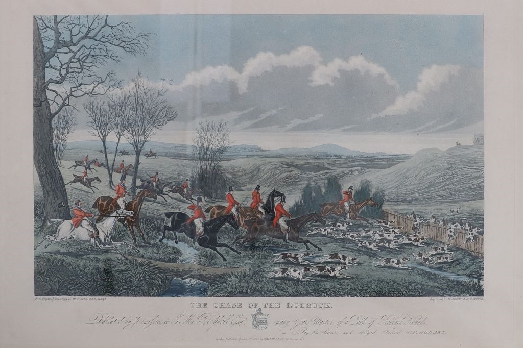 Artwork by Walter Parry Hodges, The Chase of the Roebuck, Made of Hand Colored Engraving