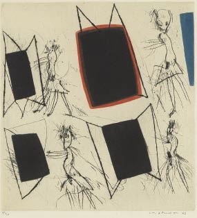 Ladies going to the door in a hurry - Masuo Ikeda