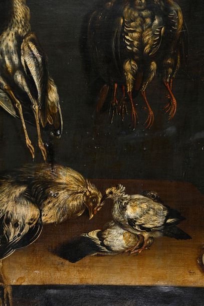 Angelo Maria Crivelli | Still life with hanging trophies of partridges ...