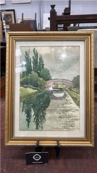 Thomas Rutter | Trowbridge Canal with arched bridge and reflections (41 ...
