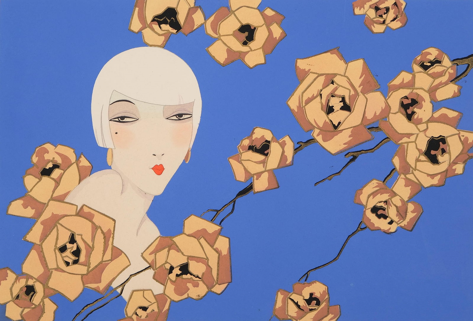 GB Moro | A stylized female figure with golden floral motifs | MutualArt