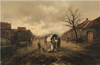 Village Road with Horse-Drawn Wagon - Emil Barbarini