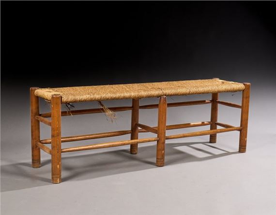 Charlotte Perriand | Wood and straw bench | MutualArt