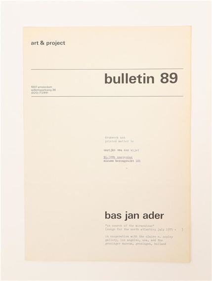 Bas Jan Ader | Complete set of Art & Project bulletins, and two ...