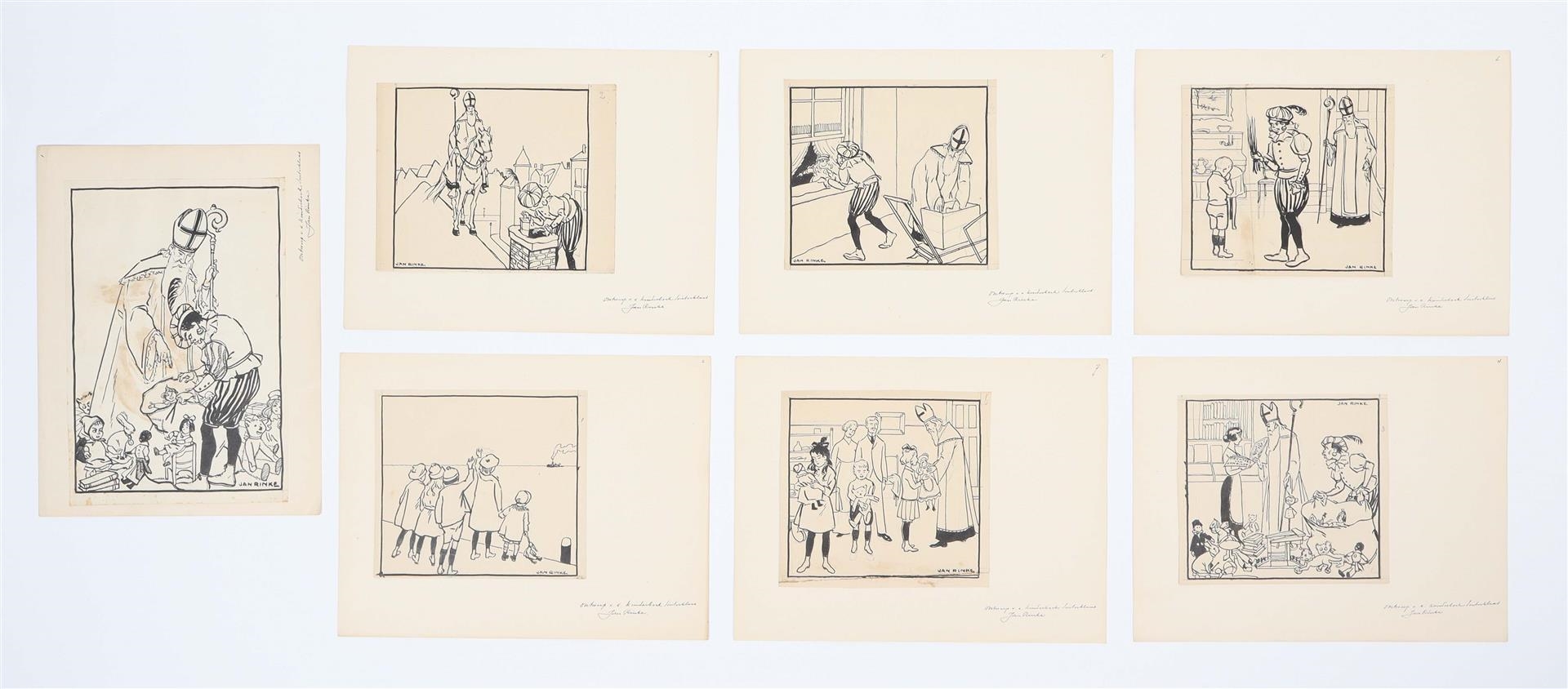 Jan Rinke | Seven original drawings on Sinterklaas (1910 - 1920 ...