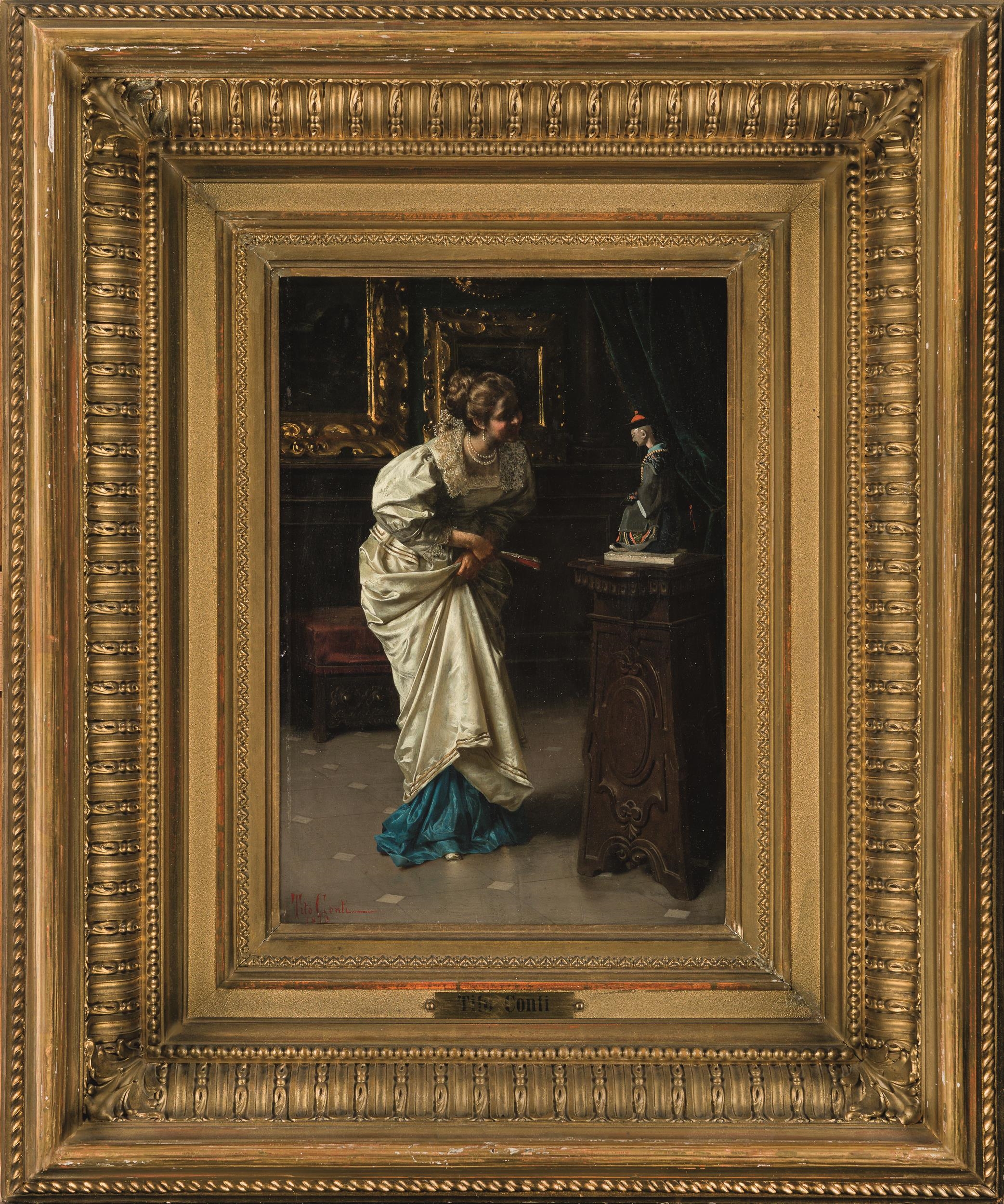 Tito Conti | Lady with a Sculpture (1872) | MutualArt
