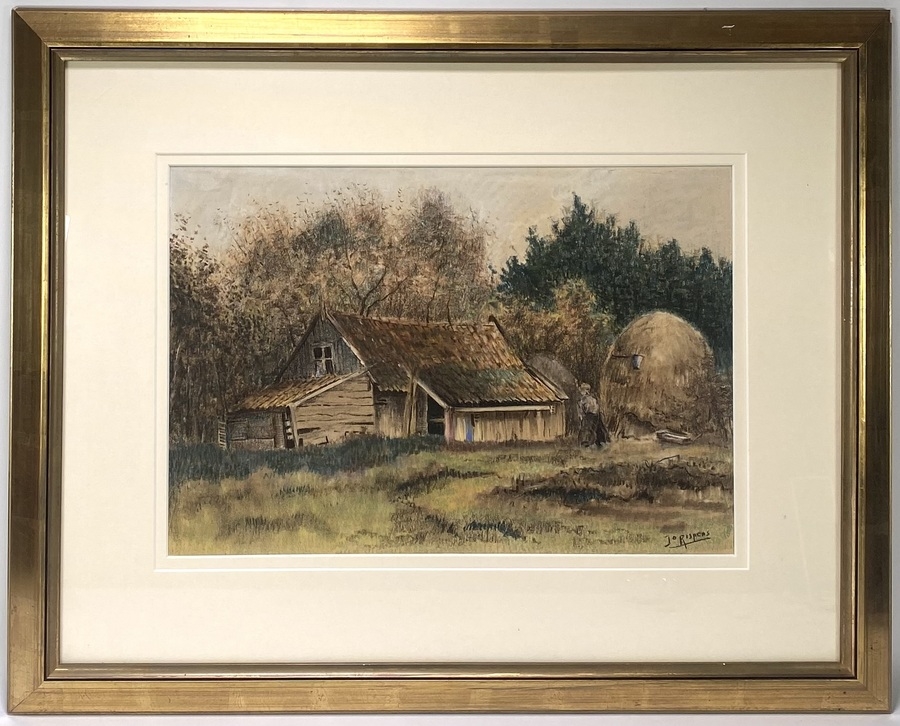 Jo Rispens | boerderij met hooiberg (1940 - 1960) | MutualArt
