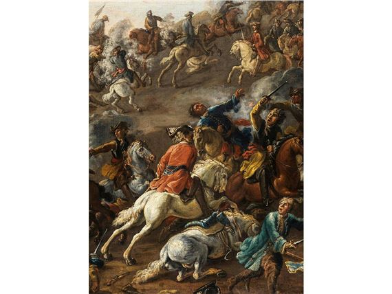 A chaotic battle scene filled with figures on horseback and a dramatic, swirling composition.
