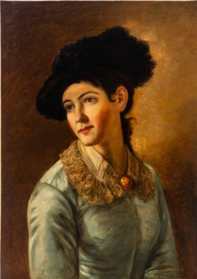 Gyula Julius Sándy | Portrait einer Dame mit Hut | MutualArt