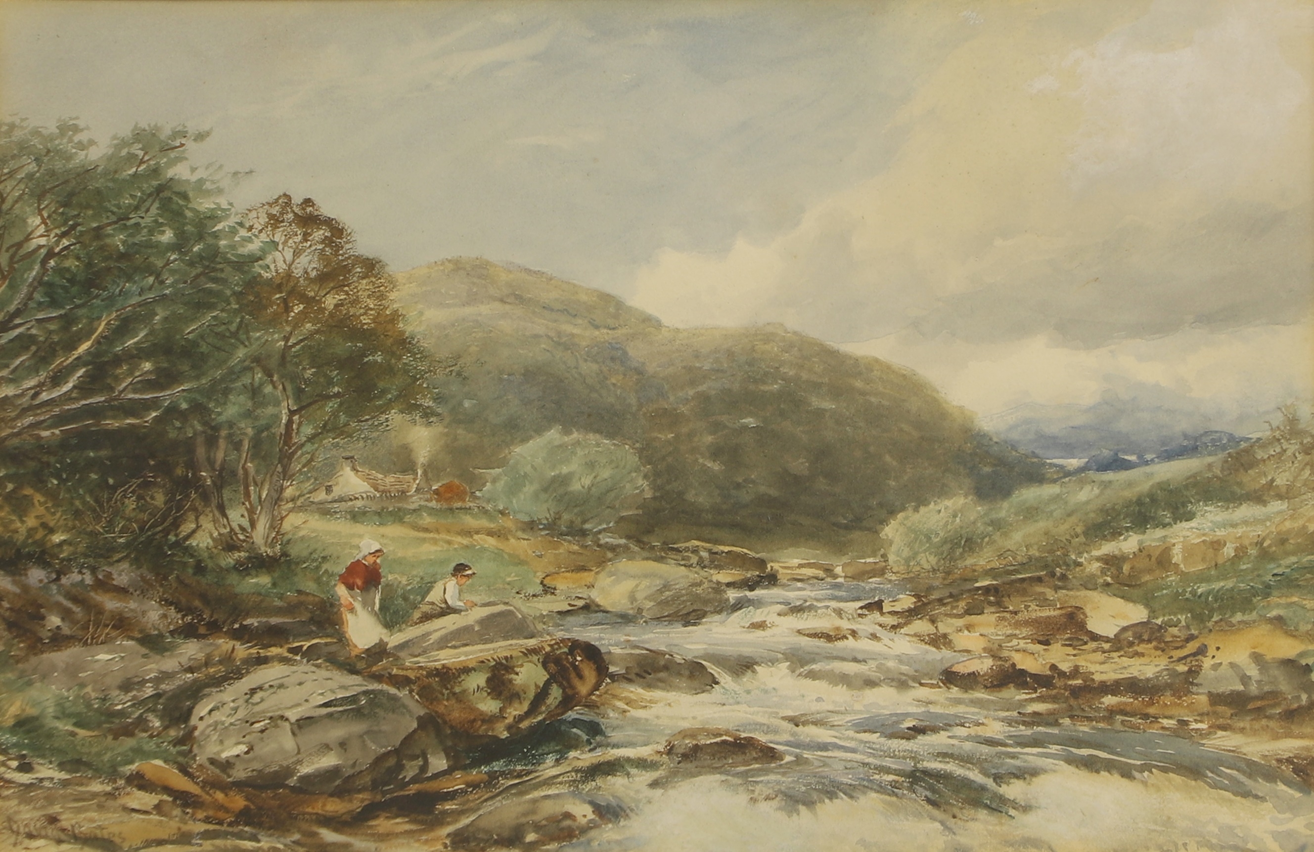 David Bates | Figures by a highland stream | MutualArt