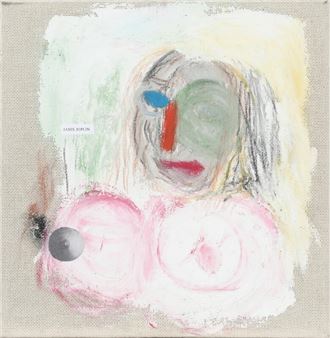 A painting of a woman's face on a canvas.
